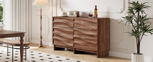 English Elm 59.1 Inch Walnut Buffet Sideboard Six Push Open Drawers Wave Grain Farmhouse Storage W6013S00006