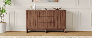 English Elm 59.1 Inch Walnut Farmhouse Buffet Sideboard with Push Open Doors and Three Drawers W6013S00008