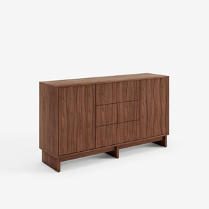 English Elm 59.1 Inch Walnut Farmhouse Buffet Sideboard with Push Open Doors and Three Drawers W6013S00008