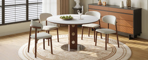 English Elm 47.2 Inch Extendable Round Dining Table Sintered Stone Top Walnut Base Seats Six W6013S00009