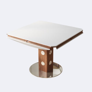 English Elm 47.2 Inch Extendable Round Dining Table Sintered Stone Top Walnut Base Seats Six W6013S00009