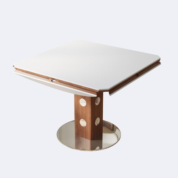English Elm 47.2 Inch Extendable Round Dining Table Sintered Stone Top Walnut Base Seats Six W6013S00009