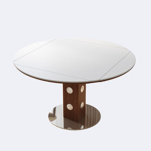 English Elm 47.2 Inch Extendable Round Dining Table Sintered Stone Top Walnut Base Seats Six W6013S00009