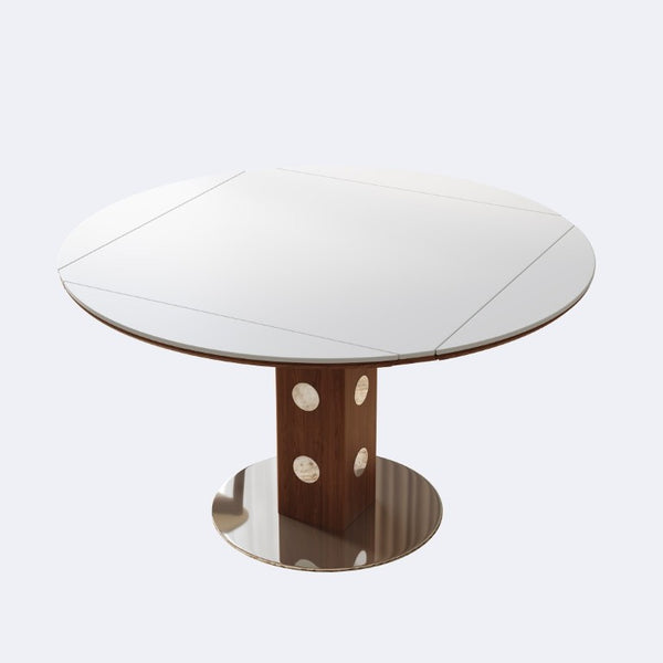 English Elm 47.2 Inch Extendable Round Dining Table Sintered Stone Top Walnut Base Seats Six W6013S00009