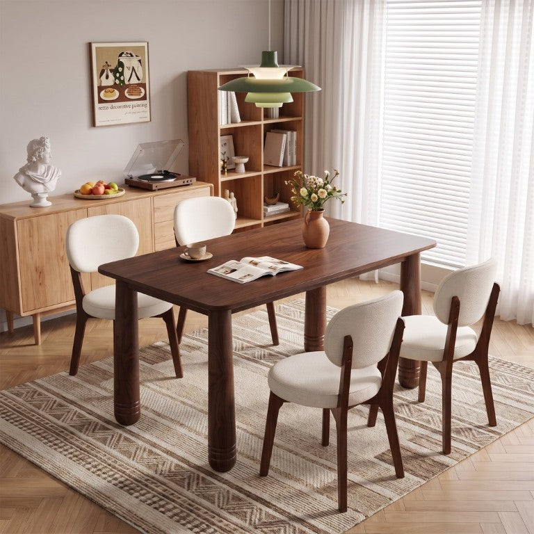 English Elm 63 Inch Solid Wood Rectangular Dining Table Walnut Farmhouse Style Seats Six W6013S00010