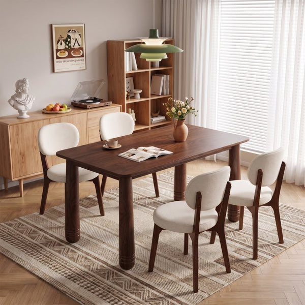 English Elm 63 Inch Solid Wood Rectangular Dining Table Walnut Farmhouse Style Seats Six W6013S00010