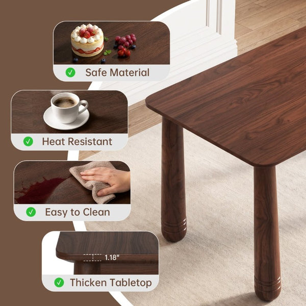 English Elm 63 Inch Solid Wood Rectangular Dining Table Walnut Farmhouse Style Seats Six W6013S00010
