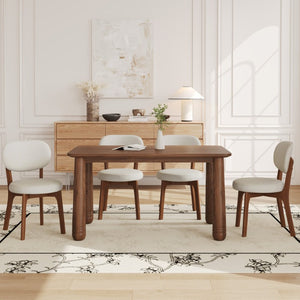 English Elm 63 Inch Solid Wood Rectangular Dining Table Walnut Farmhouse Style Seats Six W6013S00010