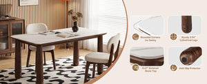 English Elm 63 Inch Sintered Stone Top Rectangular Dining Table Walnut Wood Frame Seats Six W6013S00011