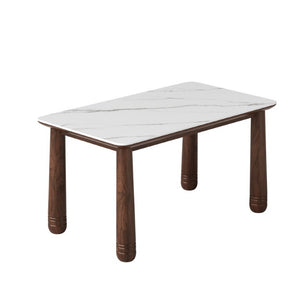 English Elm 63 Inch Sintered Stone Top Rectangular Dining Table Walnut Wood Frame Seats Six W6013S00011