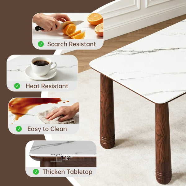 English Elm 63 Inch Sintered Stone Top Rectangular Dining Table Walnut Wood Frame Seats Six W6013S00011