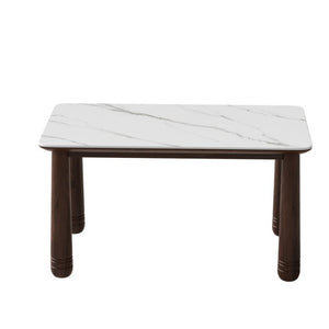 English Elm 63 Inch Sintered Stone Top Rectangular Dining Table Walnut Wood Frame Seats Six W6013S00011