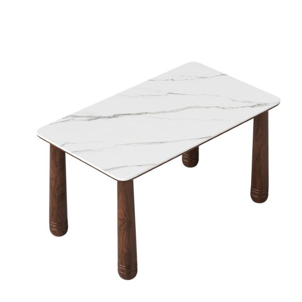English Elm 63 Inch Sintered Stone Top Rectangular Dining Table Walnut Wood Frame Seats Six W6013S00011