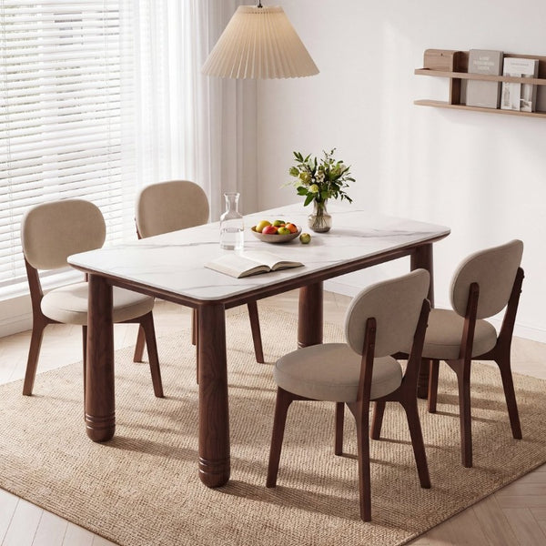 English Elm 63 Inch Sintered Stone Top Rectangular Dining Table Walnut Wood Frame Seats Six W6013S00011