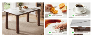 English Elm 63 Inch Sintered Stone Top Rectangular Dining Table Walnut Wood Frame Seats Six W6013S00011