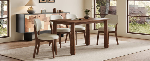 English Elm 63 Inch Solid Wood Farmhouse Dining Set Seven Piece Walnut Finish Chenille Upholstered Chairs W6013S00015