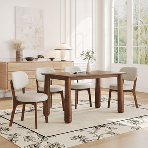 English Elm 63 Inch Solid Wood Farmhouse Dining Set Seven Piece Walnut Finish Chenille Upholstered Chairs W6013S00015