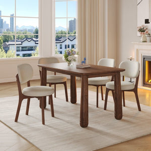 English Elm 63 Inch Solid Wood Farmhouse Dining Set Seven Piece Walnut Finish Chenille Upholstered Chairs W6013S00015