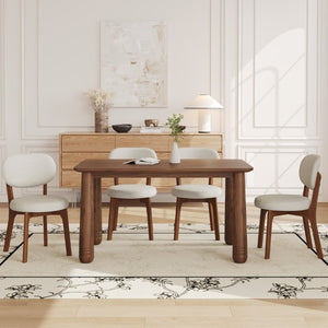 English Elm 63 Inch Solid Wood Farmhouse Dining Set Seven Piece Walnut Finish Chenille Upholstered Chairs W6013S00015