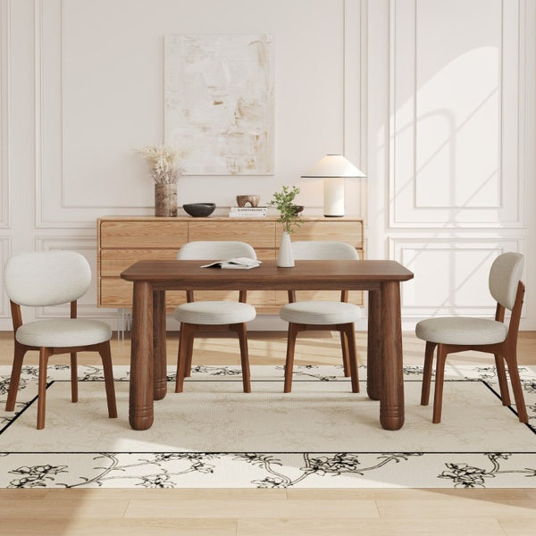 English Elm 63 Inch Solid Wood Farmhouse Dining Set Seven Piece Walnut Finish Chenille Upholstered Chairs W6013S00015