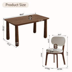 English Elm 63 Inch Solid Wood Farmhouse Dining Set Seven Piece Walnut Finish Chenille Upholstered Chairs W6013S00015