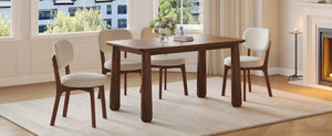 English Elm 63 Inch Solid Wood Farmhouse Dining Set Seven Piece Walnut Finish Chenille Upholstered Chairs W6013S00015