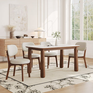 English Elm 63 Inch Sintered Stone Farmhouse Dining Set with Walnut Legs and Six Chenille Chairs W6013S00017