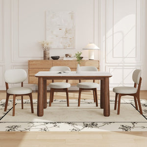 English Elm 63 Inch Sintered Stone Farmhouse Dining Set with Walnut Legs and Six Chenille Chairs W6013S00017