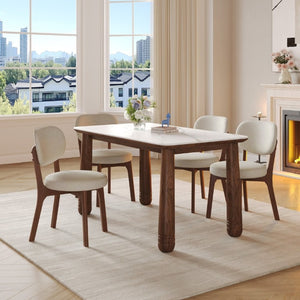 English Elm 63 Inch Sintered Stone Farmhouse Dining Set with Walnut Legs and Six Chenille Chairs W6013S00017