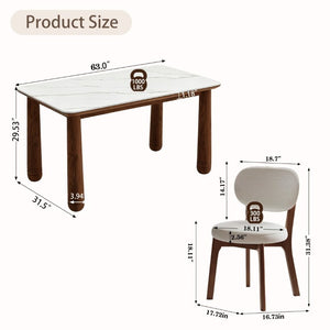 English Elm 63 Inch Sintered Stone Farmhouse Dining Set with Walnut Legs and Six Chenille Chairs W6013S00017