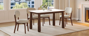 English Elm 63 Inch Sintered Stone Farmhouse Dining Set with Walnut Legs and Six Chenille Chairs W6013S00017
