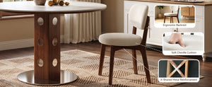 English Elm 51.2 Solid Wood Drop Leaf Oval Farmhouse Dining Set with Chenille Upholstered Chairs 47.2 inches Beige, White+Walnut W6013S00019