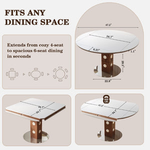 English Elm 51.2 Solid Wood Drop Leaf Oval Farmhouse Dining Set with Chenille Upholstered Chairs 47.2 inches Beige, White+Walnut W6013S00019