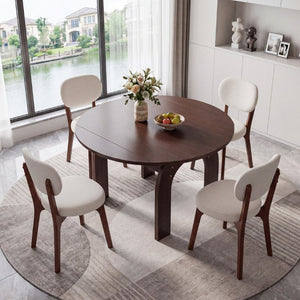 English Elm 51.2 Solid Wood Drop Leaf Oval Farmhouse Dining Set with Chenille Upholstered Chairs 51.2 inches Beige, Walnut W6013S00020