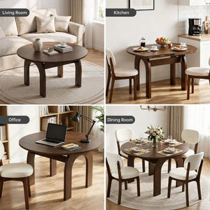 English Elm 51.2 Solid Wood Drop Leaf Oval Farmhouse Dining Set with Chenille Upholstered Chairs 51.2 inches Beige, Walnut W6013S00020