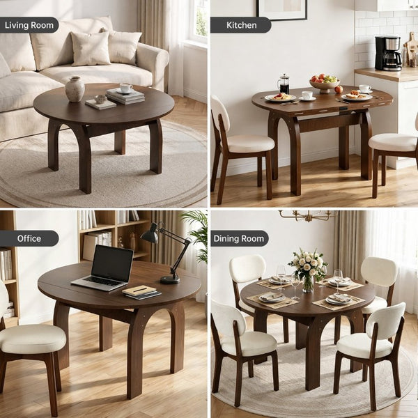 English Elm 51.2 Solid Wood Drop Leaf Oval Farmhouse Dining Set with Chenille Upholstered Chairs 51.2 inches Beige, Walnut W6013S00020