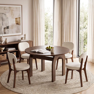English Elm 51.2 Solid Wood Drop Leaf Oval Farmhouse Dining Set with Chenille Upholstered Chairs 51.2 inches Beige, Walnut W6013S00020