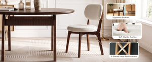 English Elm 51.2 Solid Wood Drop Leaf Oval Farmhouse Dining Set with Chenille Upholstered Chairs 51.2 inches Beige, Walnut W6013S00020