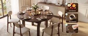 English Elm 51.2 Solid Wood Drop Leaf Oval Farmhouse Dining Set with Chenille Upholstered Chairs 51.2 inches Beige, Walnut W6013S00020