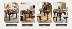 English Elm 51.2 Solid Wood Drop Leaf Oval Farmhouse Dining Set with Chenille Upholstered Chairs 51.2 inches Beige, Walnut W6013S00020
