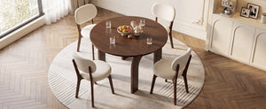 English Elm 51.2 Solid Wood Drop Leaf Oval Farmhouse Dining Set with Chenille Upholstered Chairs 51.2 inches Beige, Walnut W6013S00020