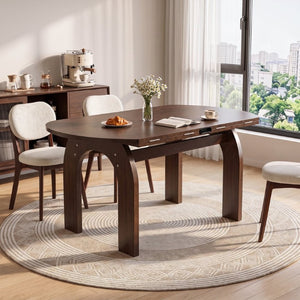 English Elm 51.2 Solid Wood Drop Leaf Oval Farmhouse Dining Set with Chenille Upholstered Chairs 51.2 inches Beige, Walnut W6013S00020