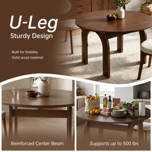 English Elm 51.2 Solid Wood Drop Leaf Oval Farmhouse Dining Set with Chenille Upholstered Chairs 51.2 inches Beige, Walnut W6013S00020