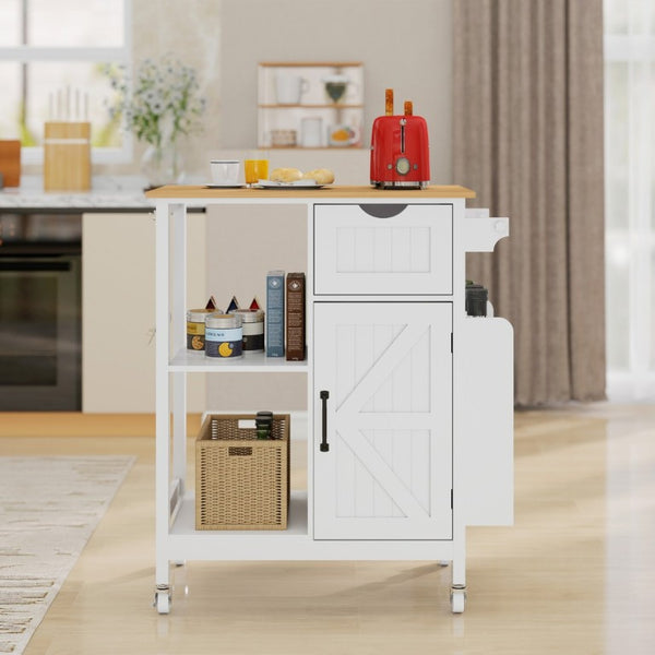 English Elm Kitchen Island Cart Bamboo Top Barn Door Cabinet Rolling Farmhouse Storage Organizer W6018P506371