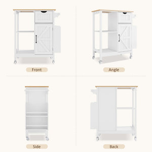 English Elm Kitchen Island Cart Bamboo Top Barn Door Cabinet Rolling Farmhouse Storage Organizer W6018P506371