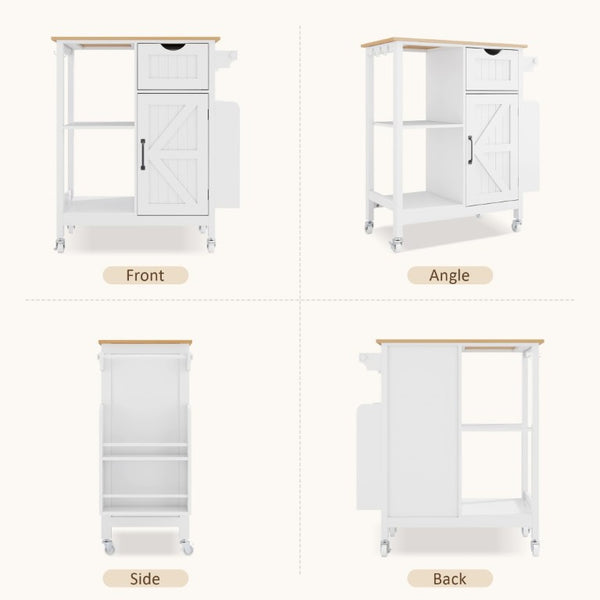 English Elm Kitchen Island Cart Bamboo Top Barn Door Cabinet Rolling Farmhouse Storage Organizer W6018P506371