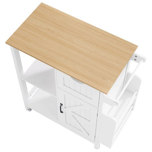 English Elm Kitchen Island Cart Bamboo Top Barn Door Cabinet Rolling Farmhouse Storage Organizer W6018P506371