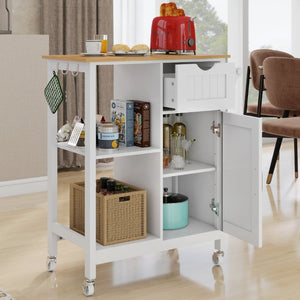 English Elm Kitchen Island Cart Bamboo Top Barn Door Cabinet Rolling Farmhouse Storage Organizer W6018P506371