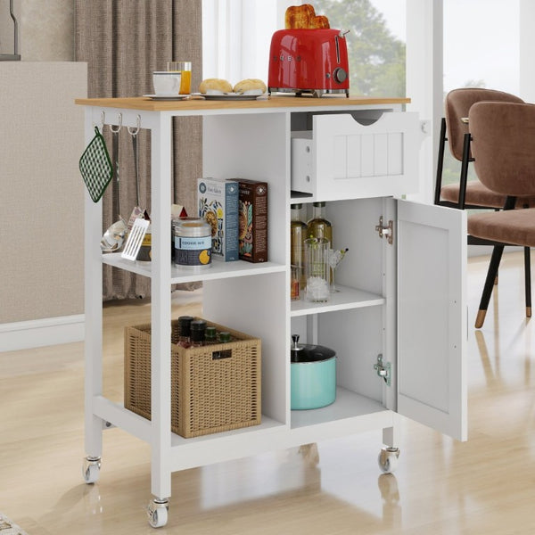 English Elm Kitchen Island Cart Bamboo Top Barn Door Cabinet Rolling Farmhouse Storage Organizer W6018P506371