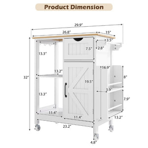 English Elm Kitchen Island Cart Bamboo Top Barn Door Cabinet Rolling Farmhouse Storage Organizer W6018P506371